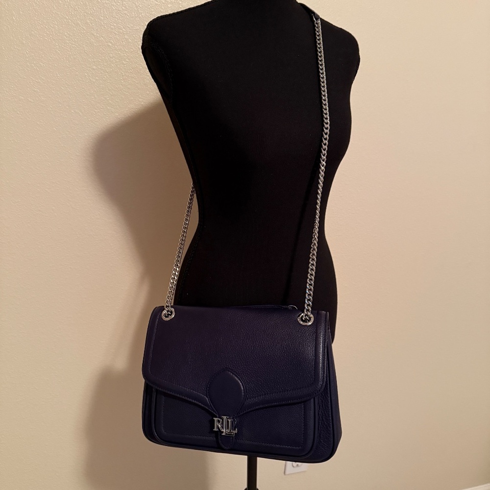 Lauren Ralph Lauren Pebbled Medium Bradley Bag in Navy Blue - Picture 4 of 12